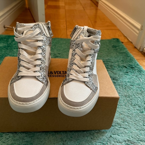 Zadig and Voltaire Barely Glitter embellished high top sneakers size 37 - Picture 2 of 3
